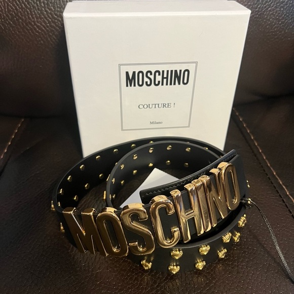 BLOWOUT SALE!!! FINAL!! Moschino unisex logo teddy bear studed Leather belt NWT - Picture 4 of 7